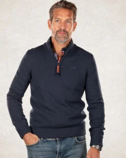 Pullover aus Wollmischung mit halbem Reißverschluss - Trent Petrol