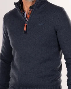 Pullover aus Wollmischung mit halbem Reißverschluss - Trent Petrol