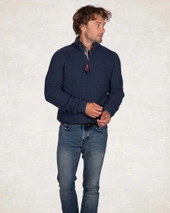 Pullover mit halbem Reißverschluss aus Wolle und Baumwolle - Trent Petrol