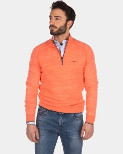 Pullover mit halbem Reißverschluss aus Baumwolle - Burned Orange
