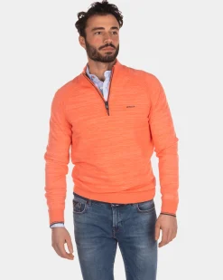 Pullover mit halbem Reißverschluss aus Baumwolle - Burned Orange