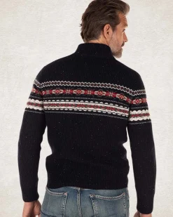 Pullover mit halbem Reißverschluss aus Baumwolle und Wolle - Pitch navy