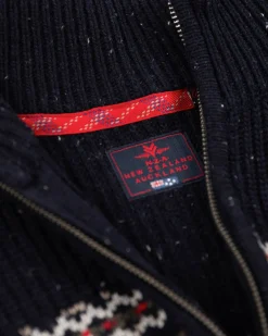 Pullover mit halbem Reißverschluss aus Baumwolle und Wolle - Pitch navy