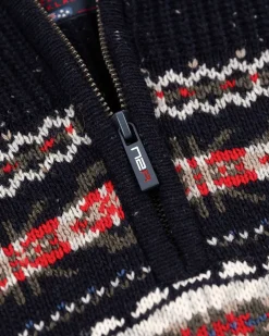 Pullover mit halbem Reißverschluss aus Baumwolle und Wolle - Pitch navy