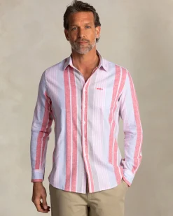 Rot-blau gestreiftes Leinenhemd