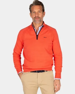 Roter Baumwollpullover mit halbem Reißverschluss - Red Orange