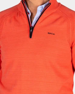 Roter Baumwollpullover mit halbem Reißverschluss - Red Orange