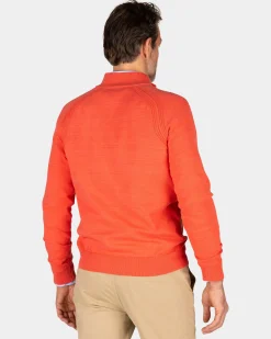 Roter Baumwollpullover mit halbem Reißverschluss - Red Orange