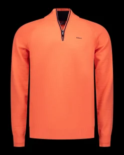 Roter Baumwollpullover mit halbem Reißverschluss - Red Orange