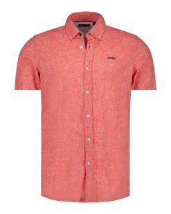 Rotes Baumwoll-Leinen-Hemd mit kurzen Ärmeln