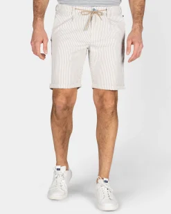 Sandfarbene gestreifte Chino-Shorts