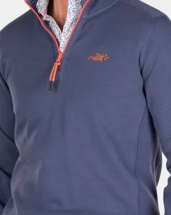 Schlichter Baumwollpullover mit Reißverschluss - Dusk Navy