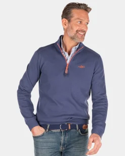 Schlichter Baumwollpullover mit Reißverschluss - Dusk Navy
