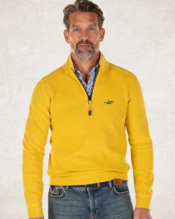 Schlichter Pullover mit halbem Reißverschluss aus Baumwolle stoke yellow