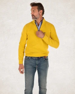 Schlichter Pullover mit halbem Reißverschluss aus Baumwolle stoke yellow