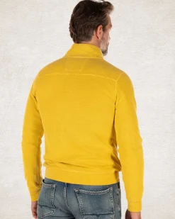 Schlichter Pullover mit halbem Reißverschluss aus Baumwolle stoke yellow