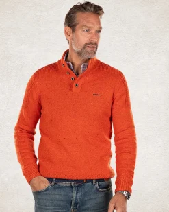 Schlichter Pullover mit halber Knopfleiste - Ginger Orange