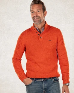 Schlichter Pullover mit halber Knopfleiste - Ginger Orange