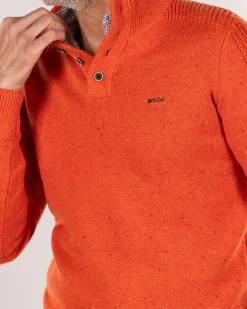 Schlichter Pullover mit halber Knopfleiste - Ginger Orange
