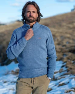 Schlichter Pullover mit halber Knopfleiste - Cloudy Blue