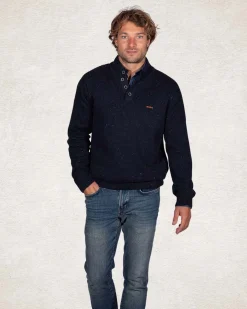 Schlichter Pullover mit halber Knopfleiste - Pitch Navy