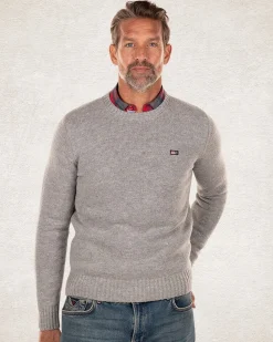 Schlichter Pullover mit Rundhalsausschnitt aus Wolle - Grey Melange