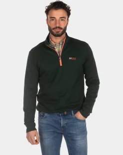 Schlichter Sweatshirt mit halbem Reißverschluss - Dark Pine