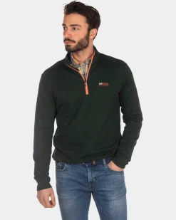 Schlichter Sweatshirt mit halbem Reißverschluss - Dark Pine