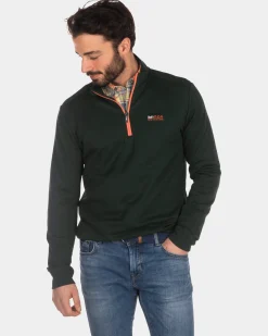 Schlichter Sweatshirt mit halbem Reißverschluss - Dark Pine