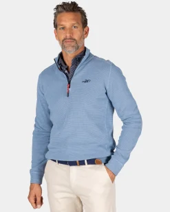 Sportlicher blauer Pullover mit halbem Reißverschluss - Brave Blue