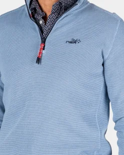 Sportlicher blauer Pullover mit halbem Reißverschluss - Brave Blue