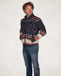 Strickjacke mit Braun-Grau-Weiß - Pitch Navy