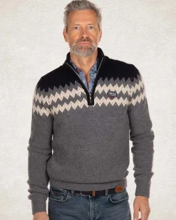 Strickpullover mit halbem Reißverschluss - Grey Melange
