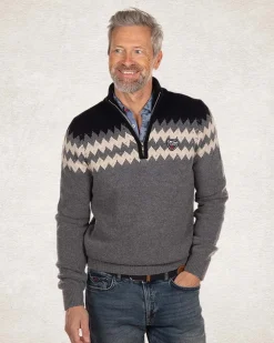 Strickpullover mit halbem Reißverschluss - Grey Melange