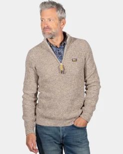 Strickpullover mit halbem Reißverschluss Drake - Sea Silt Sand