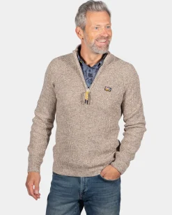 Strickpullover mit halbem Reißverschluss Drake - Sea Silt Sand