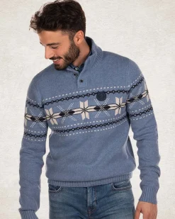 Strickpullover mit halber Knopfleiste - Cloudy Blue