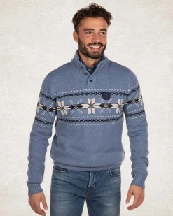 Strickpullover mit halber Knopfleiste - Cloudy Blue