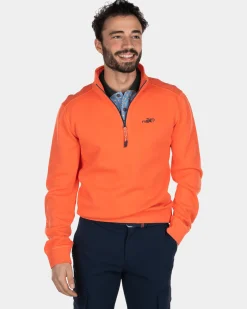 Sweatshirt mit halbem Reißverschluss aus Baumwolle - Burned Orange