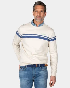 Weißer Pullover mit hellblauen Streifen