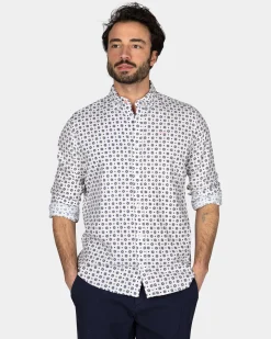 Weißes Hemd mit blauem grafischem Print