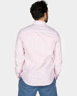 Weißes Leinenhemd mit hellorangefarbenem Streifen